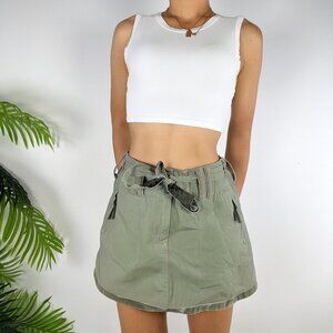 Vintage Y2K Green Granola Girl Gorpcore Low Rise Belted Cargo Mini Skirt / 8